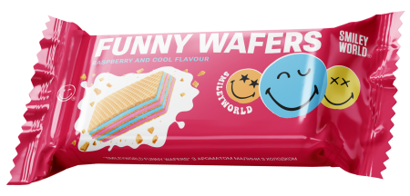Вафлі з начинкою “SmileyWorld FUNNY WAFERS” з ароматом малини з холодком, 400г