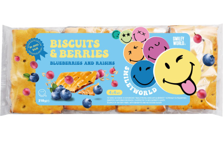  Печиво  затяжне з начинкою «SmileyWorld BISCUITS & BERRIES» чорниця та родзинки, 210г