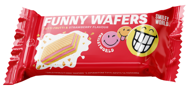 Вафлі з начинкою “SmileyWorld FUNNY WAFERS” з ароматом тутті фрутті та полуниці, 400г